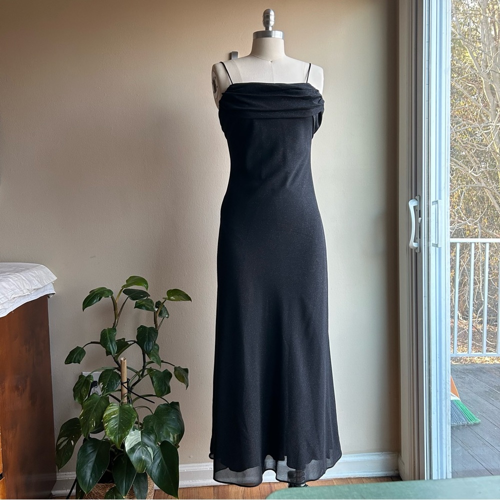 Betsy & Adam Black Strapless Slip Dress with Draped Bodice